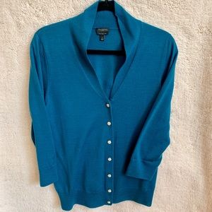 Talbots Turquoise Sweater with Rhinestone buttons.